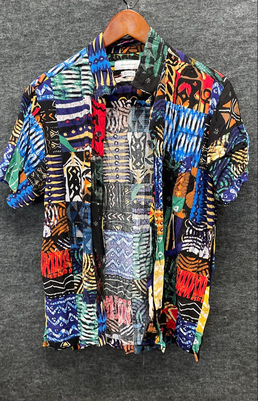 Urban Outfitters Men's Multicolor Patchwork Geometric Abstract Button Up Sz M
