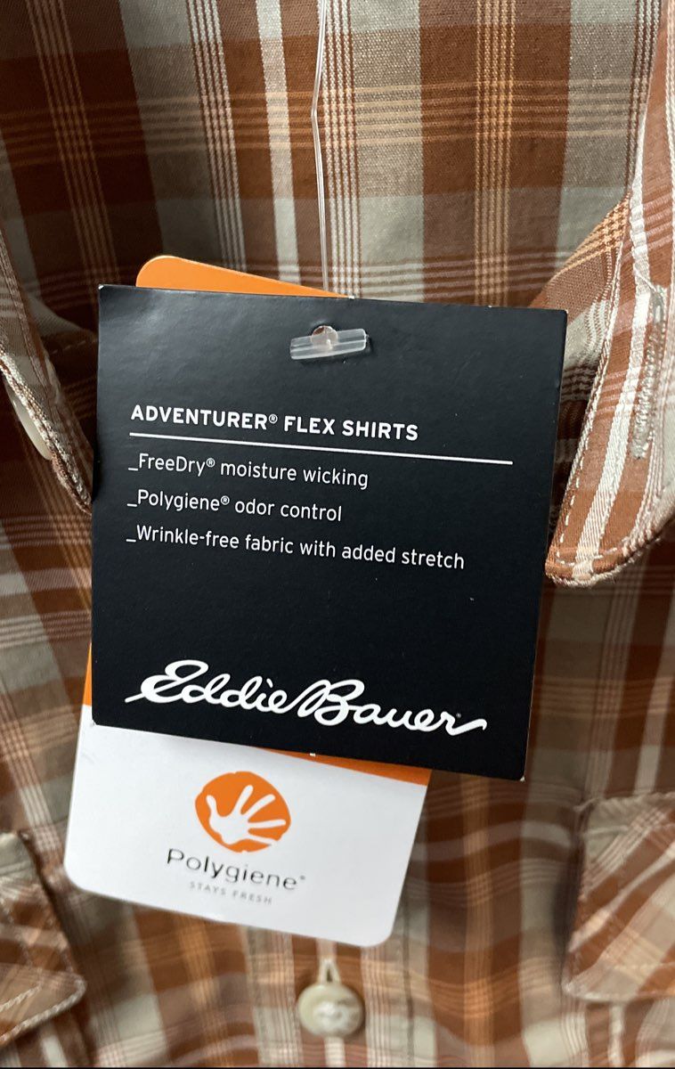 Eddie Bauer Men's Adventurer Flex Shirt Rust Brown Plaid Western Yoke NWT TXL