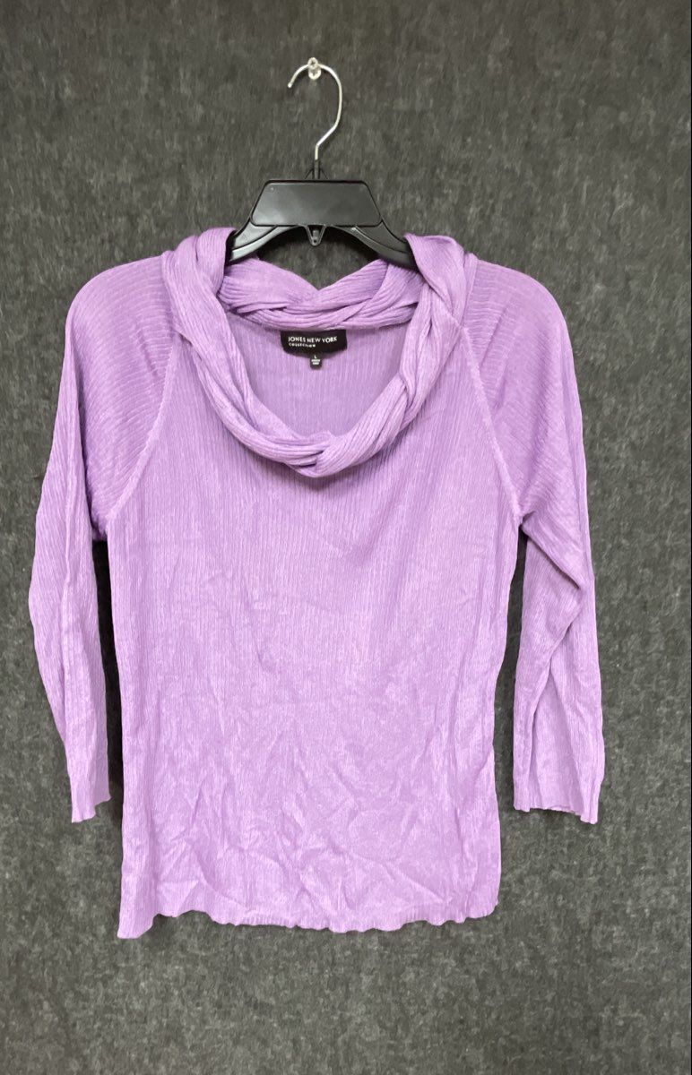 Jones New York Collection Women's Purple Cowl Neck Ribbed Twist Detail Top Sz L