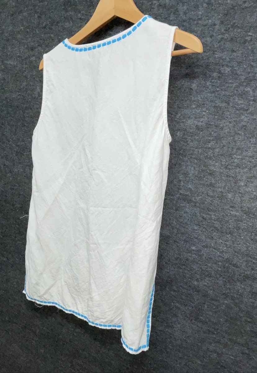 Grace Elements Women's White Blue Floral Embroidered Linen Blend Tunic Sz M
