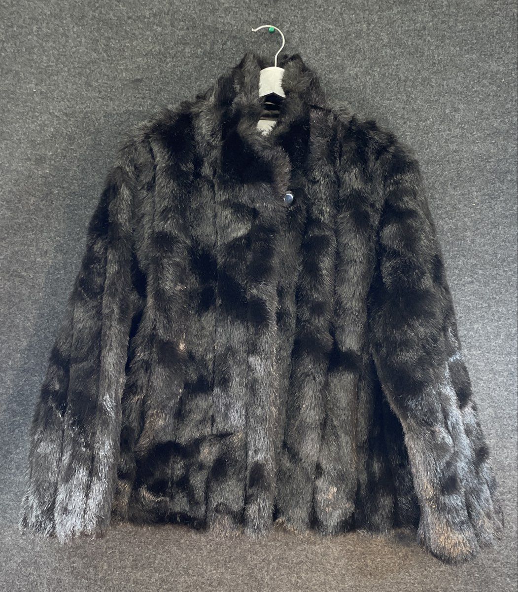 Jaclyn Smith Women's Black Faux Fur Funnel Neck Classic Coat Sz L