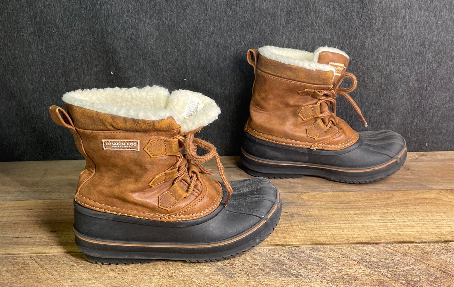 London Fog LFK Cheshire Brown Black Faux Fur Lined Winter Snow Boots Size 13