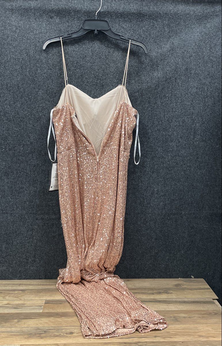 Speechless Women's Rose Gold Sequin Fringe Evening Formal Gown Dress NWT Sz 15