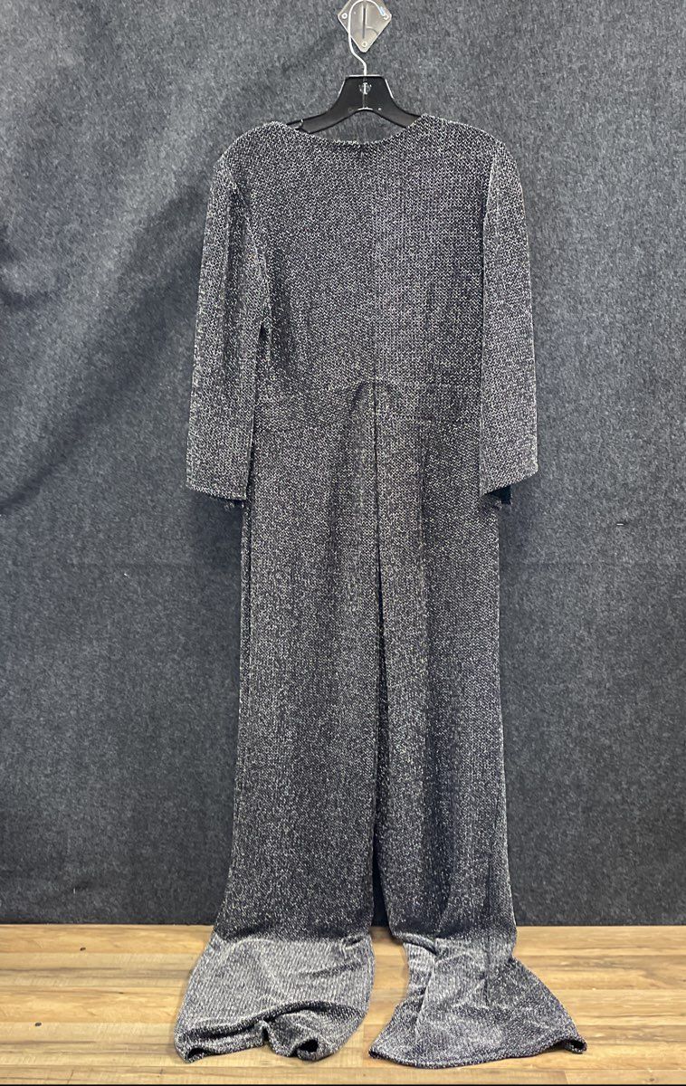 New York & Company Women's Silver Metallic Shimmer Wide Leg Jumpsuit Sz M