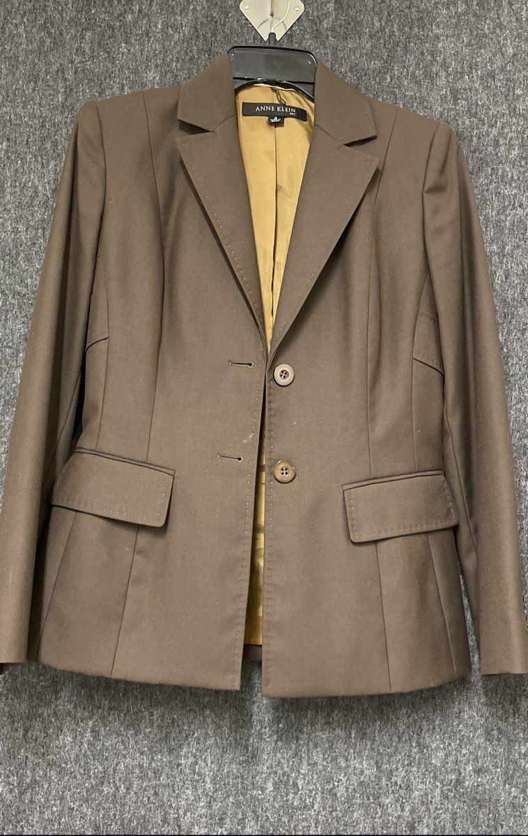 Anne Klein Women's Brown 2-Button Blazer Jacket Topstitched Lined Sz 0