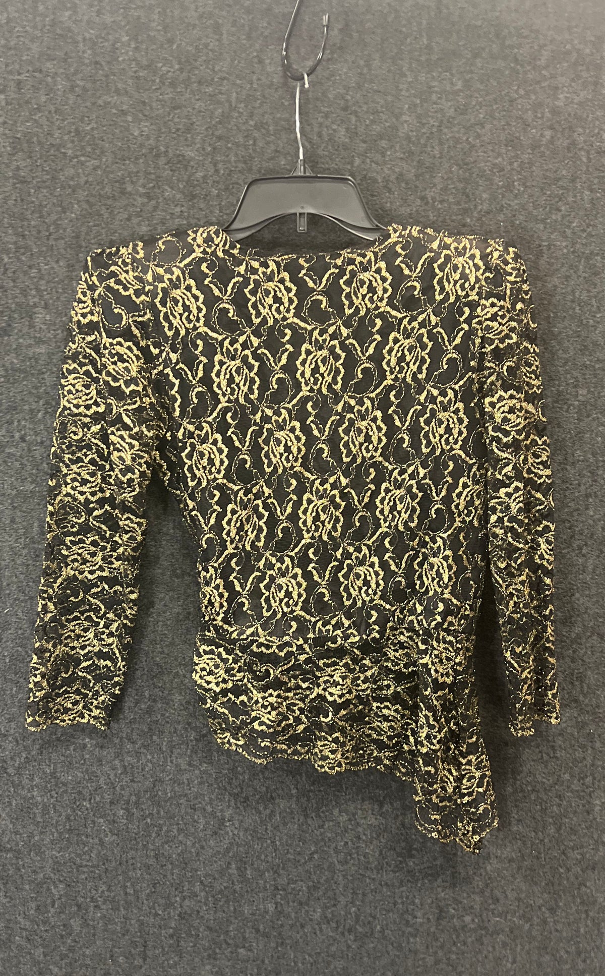 Vintage 80s Amanda Women's Gold Black Metallic Floral Lace Bolero Jacket Sz M