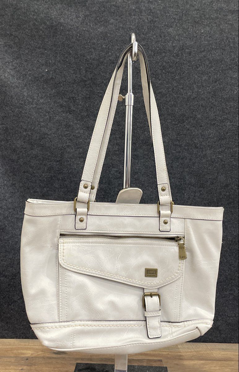 b.o.c. White Faux Leather Tote Shoulder Bag Antique Brass Hardware