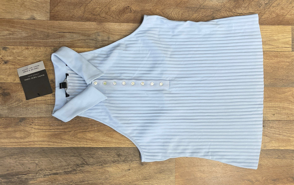 Marc New York Women's Pleated Sleeveless Polo Top Kentucky Blue Size M NWT
