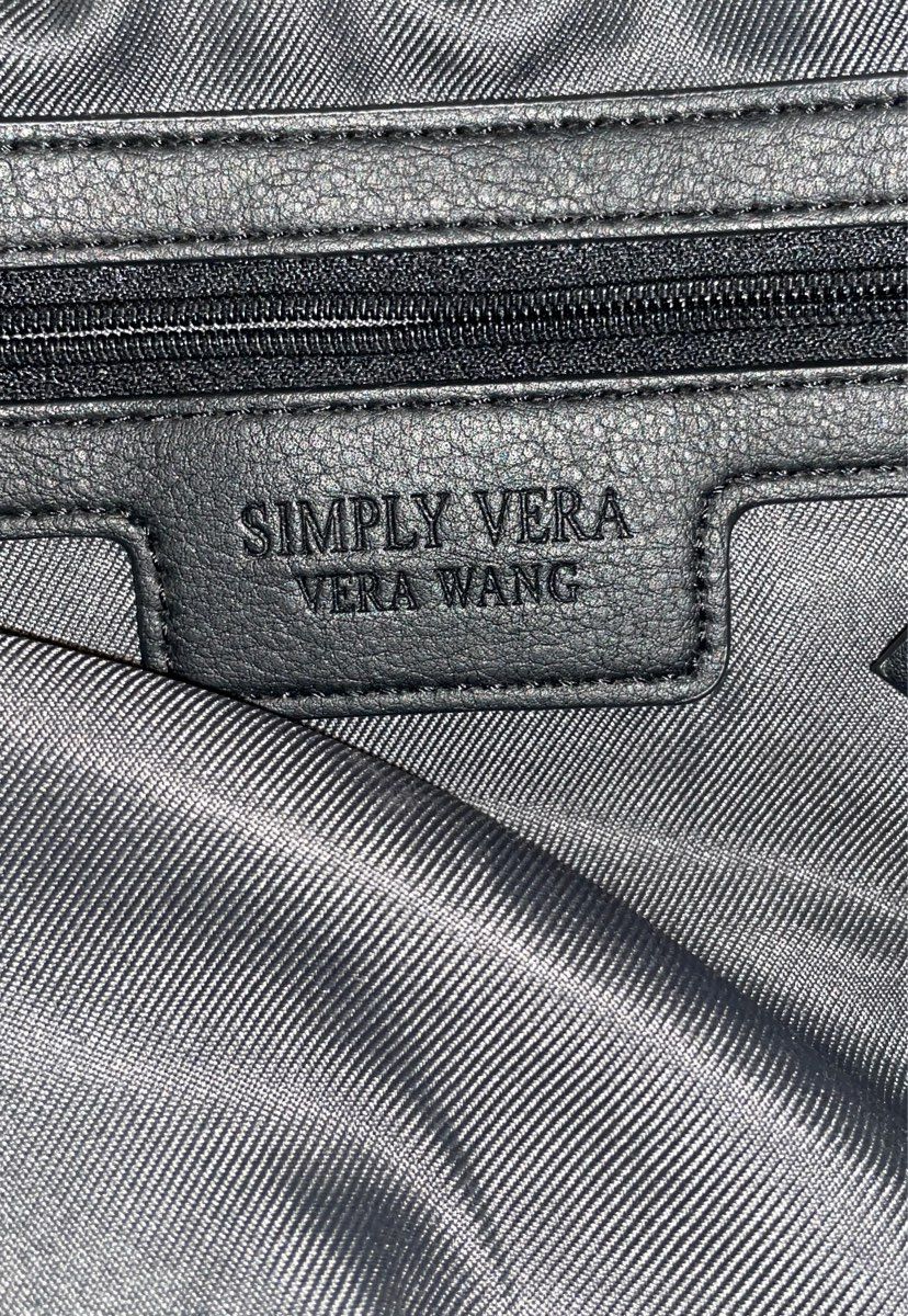 Simply Vera Vera Wang Black Vegan Leather Tote Shoulder Bag Chain Handles Large