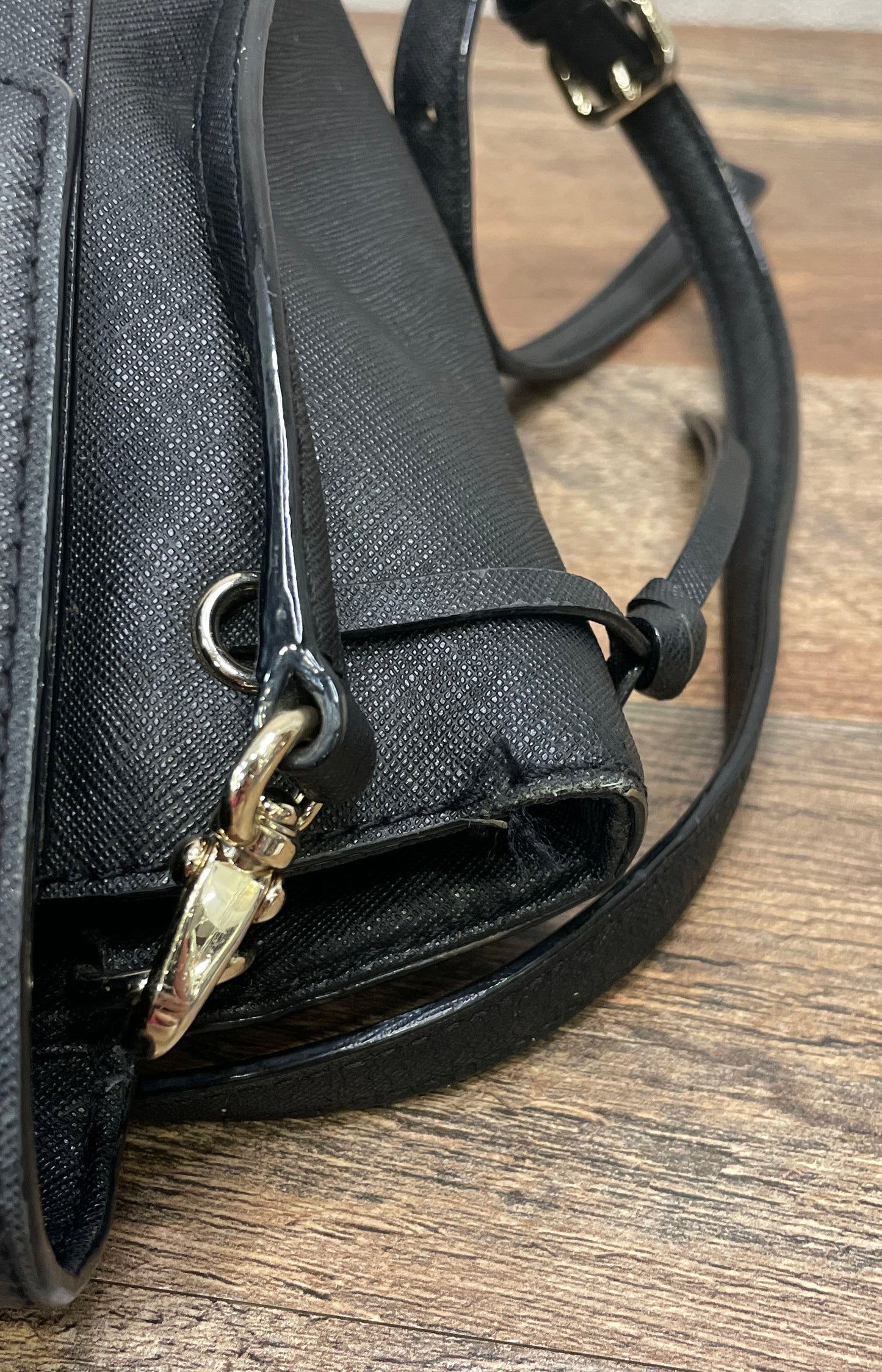 Kate Spade Black Saffiano Leather Top Handle Satchel Crossbody Bag Gold Hardware