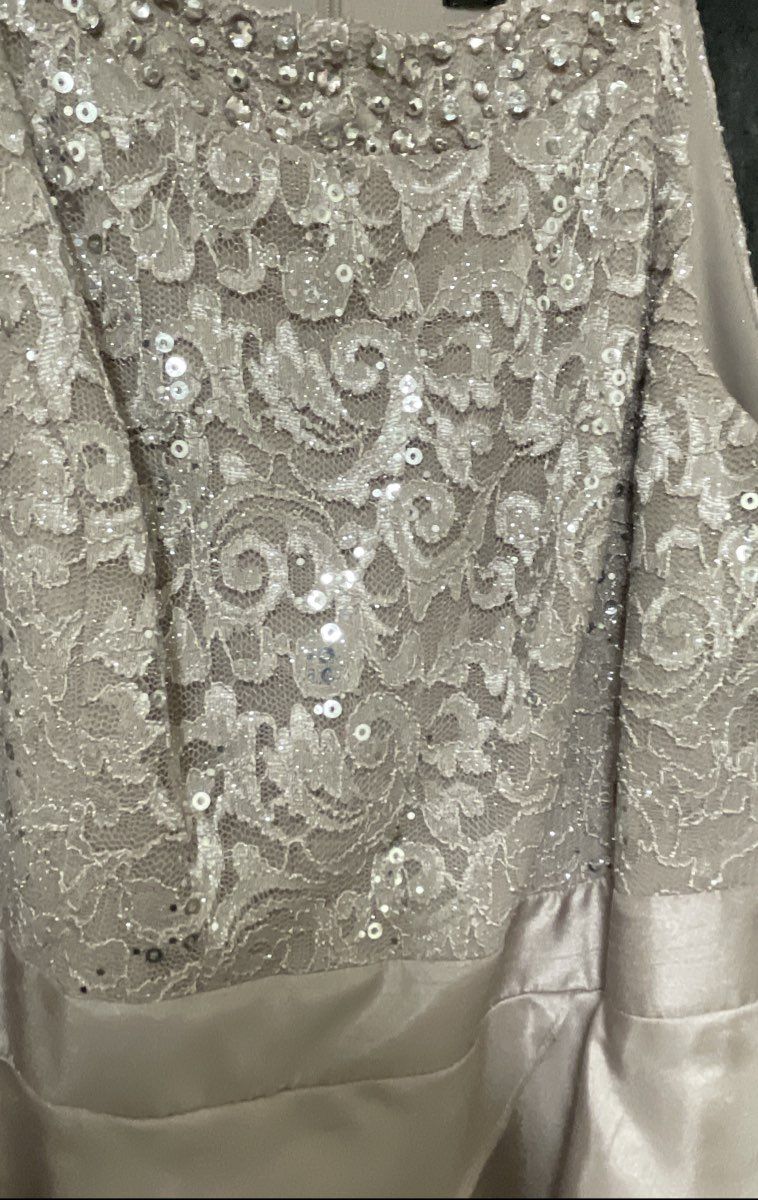 Jessica Howard Womens Cocktail Dress Champagne Sequin Lace Tiered Sheath Sz 10