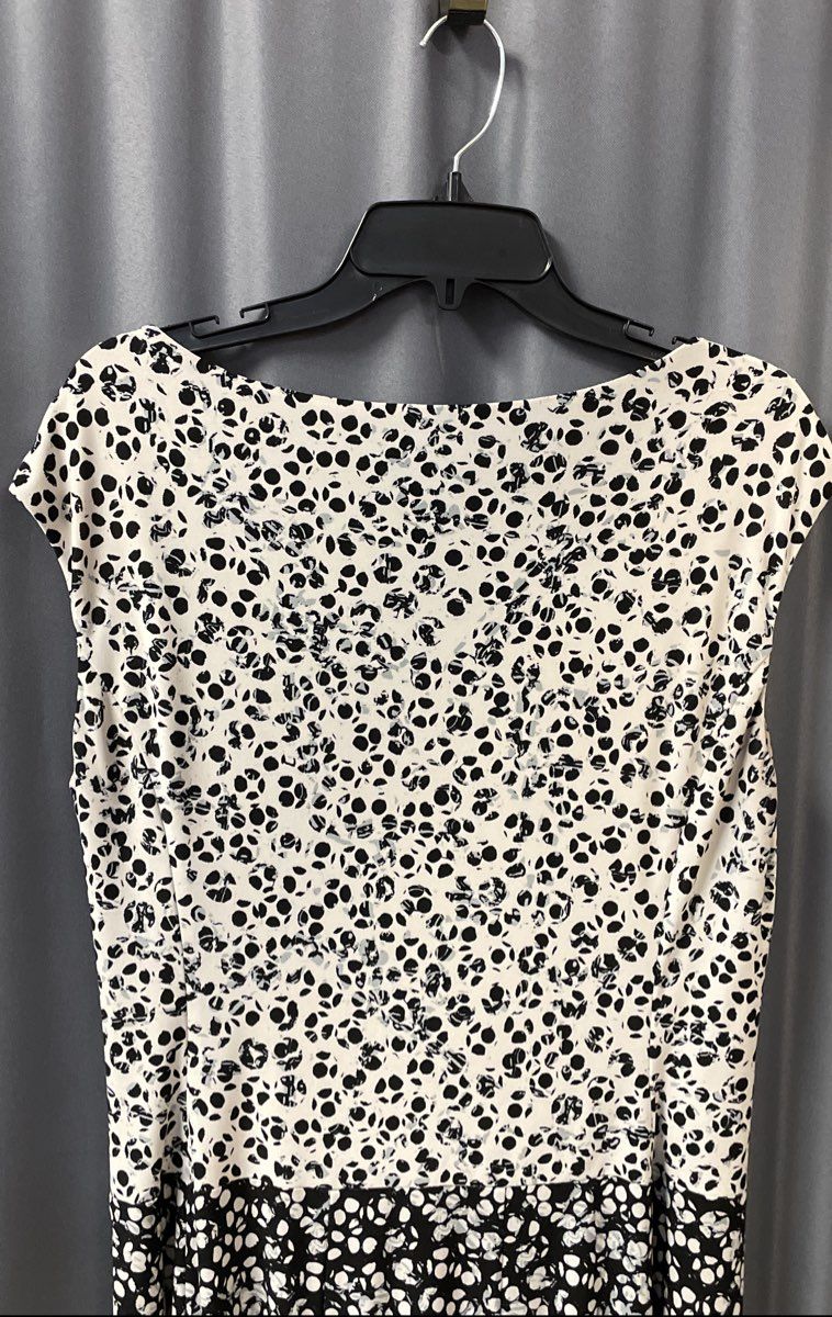 Lauren Ralph Lauren Women's Black White Blue Floral Ruched Jersey Dress Sz 14
