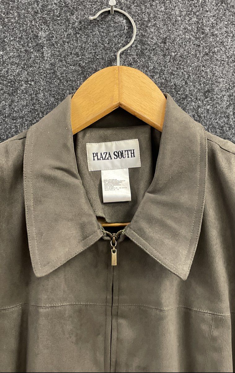 Plaza South Women's Sage Green Faux Suede Full Zip Jacket Vintage Y2K Sz 12