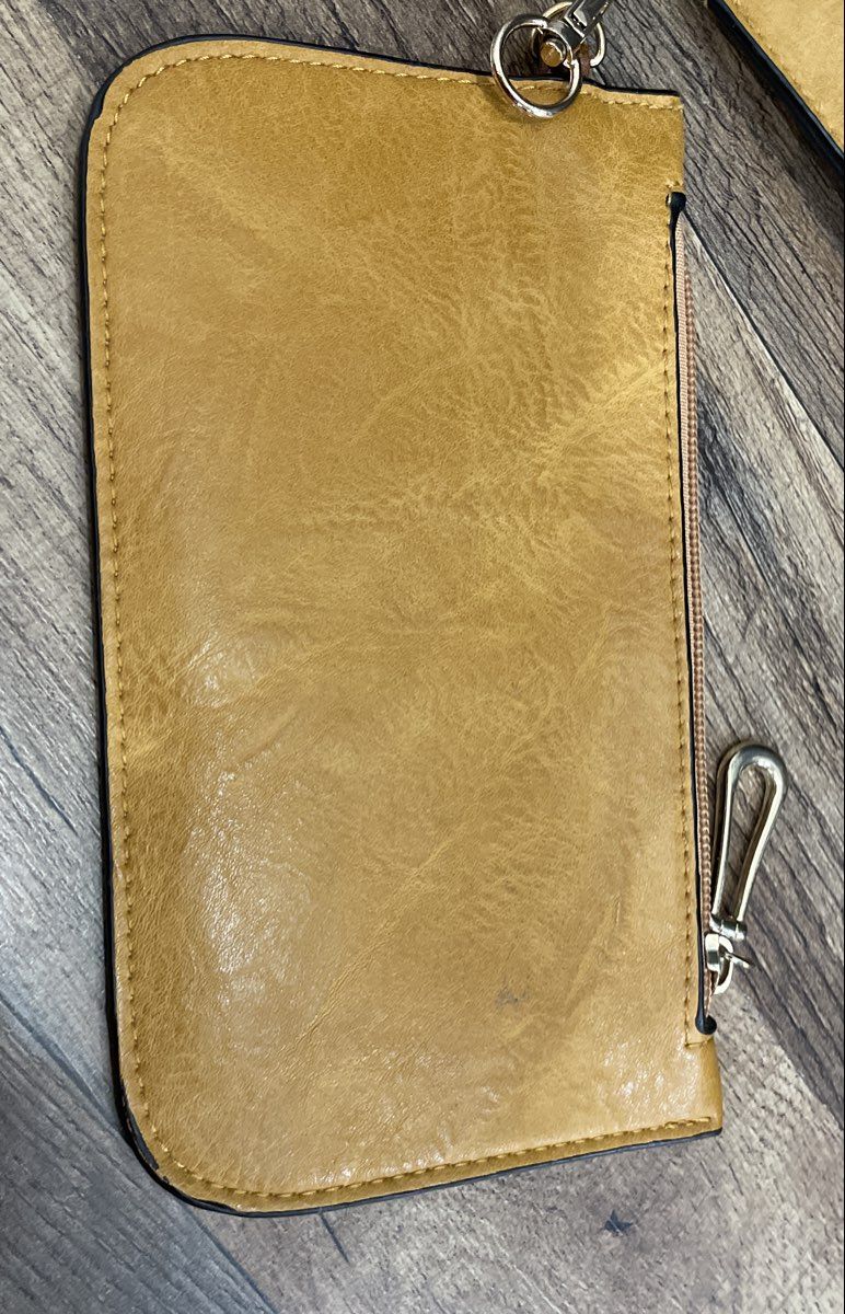 Tan Leather Tote Bag Handbag and Matching Zipper Pouch Wallet 2 Piece Set