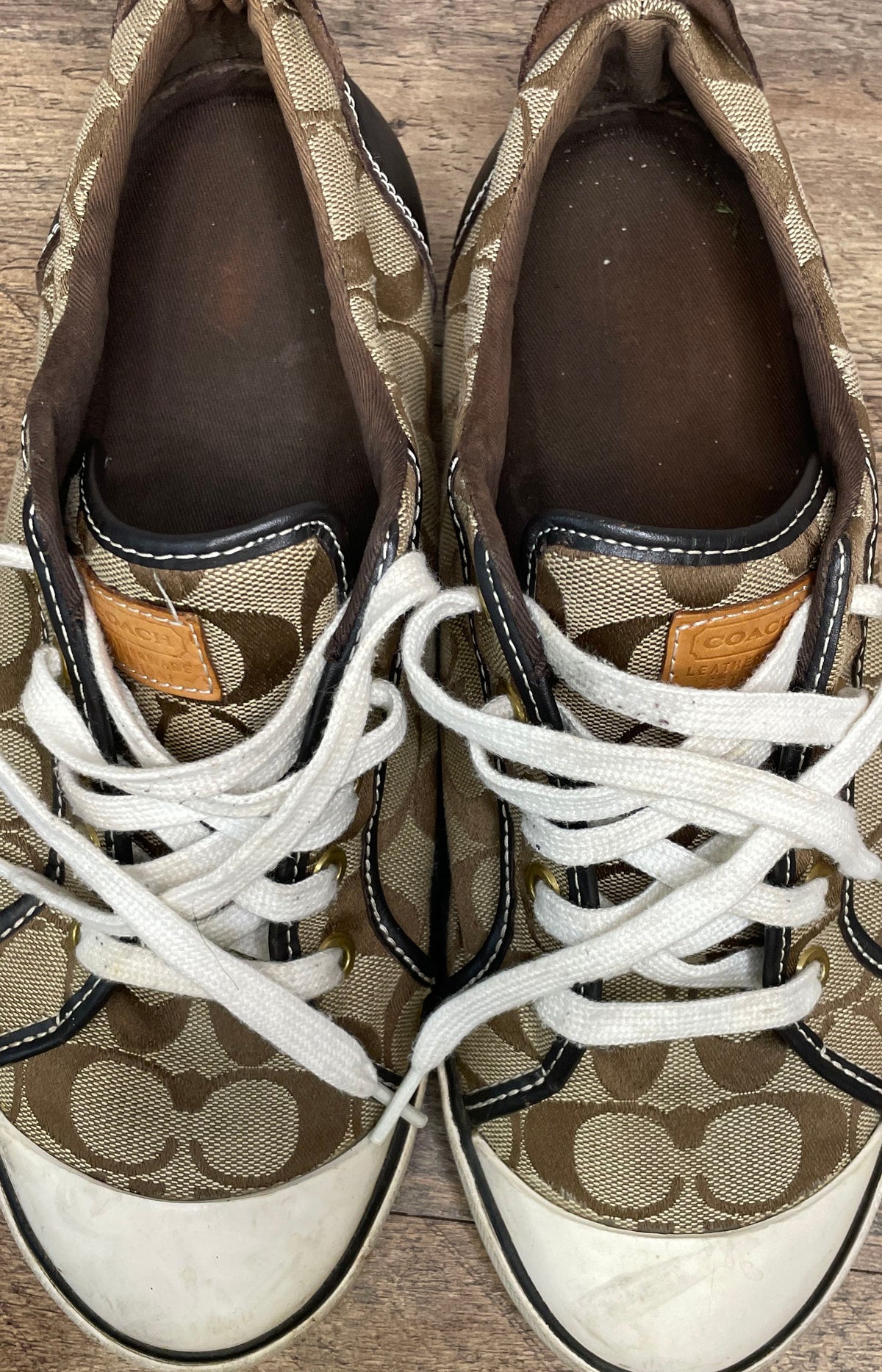 Coach Barrett Khaki Brown Signature C Monogram Sneakers Women's Size 10