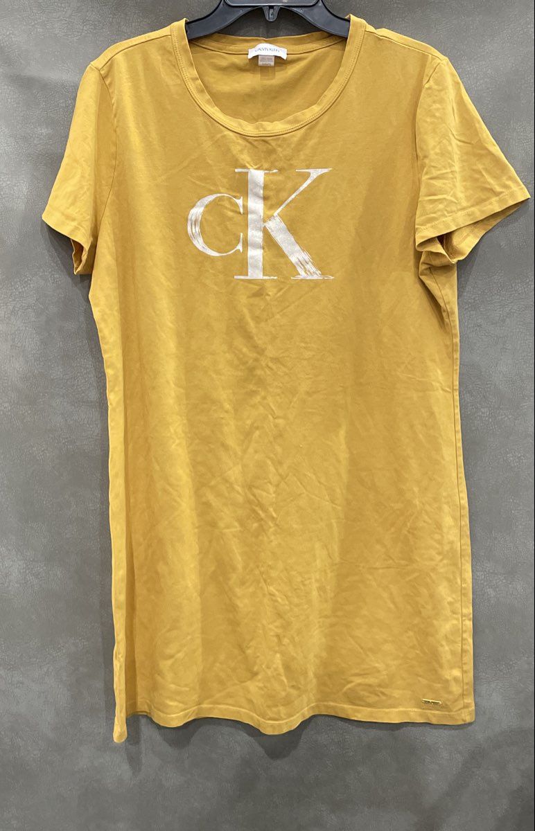 Calvin Klein Women's Yellow Large CK Logo Graphic Short Sleeve T-Shirt Sz XL
