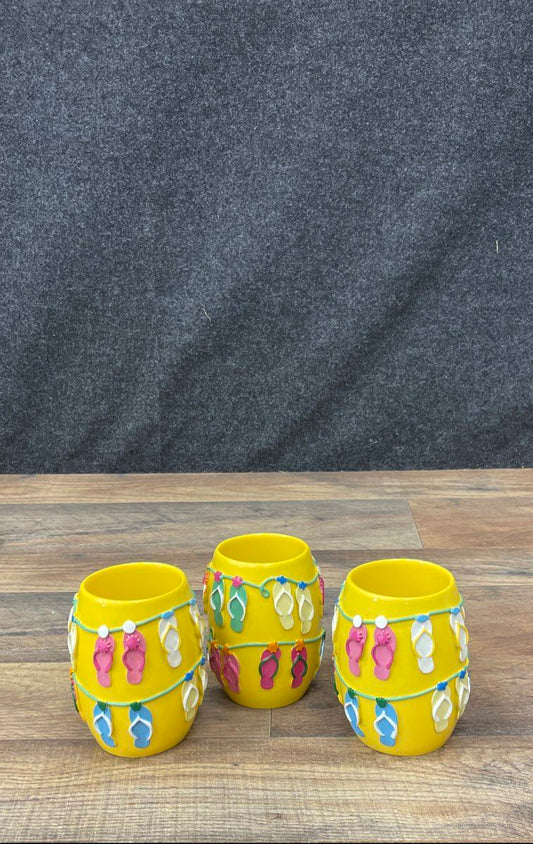 Lot of 3 Allure Ceramic Mugs Yellow Flip Flop Sandal Summer Beach Theme Cups