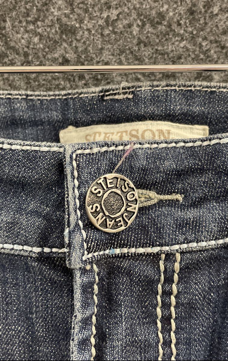 Stetson Women's Blue Embellished Studded Flap Pocket Bootcut Jeans Size 10 Reg