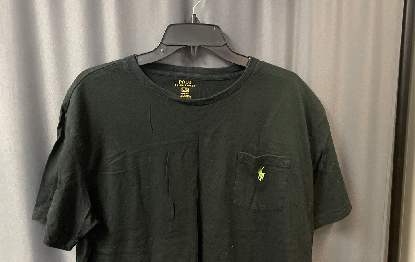 Polo Ralph Lauren Men's Black Pocket T-Shirt Lime Green Pony Logo Sz L