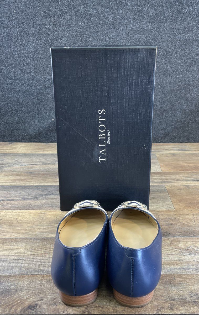 Talbots Edison Bamboo Ring Indigo Blue Striped Pointed Toe Flats Size 8M