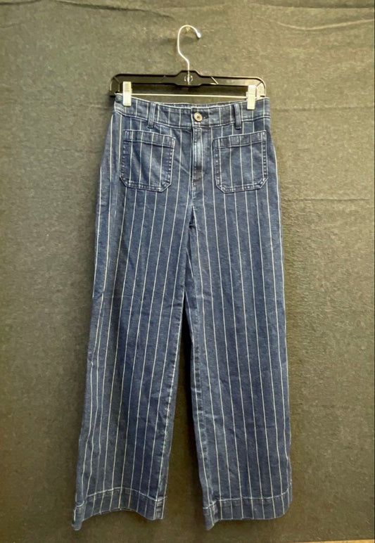 LOFT Women's Palmer Wide Leg Blue White Striped Denim Pants Sz 2P