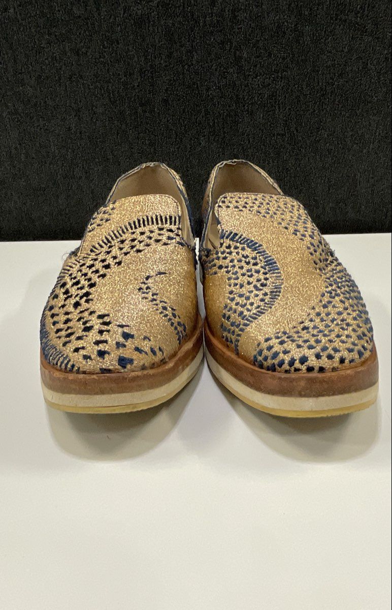 Free People At Once Gold Navy Embroidered Platform Loafer Women's