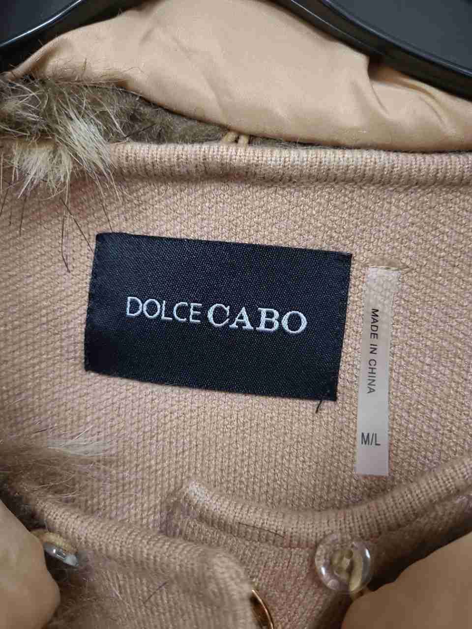 Dolce Cabo Women's Tan Knit Faux Fur Collar Poncho Cape Jacket Size M/L