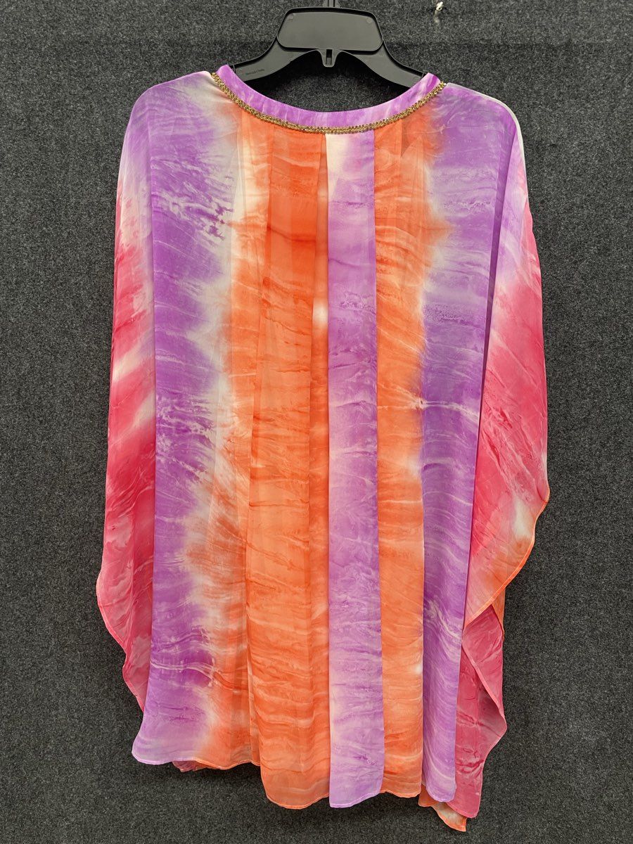 Jennifer Lopez Women's Moroccan Escape Tie Dye Kaftan Tunic Pink Orange XS NWT