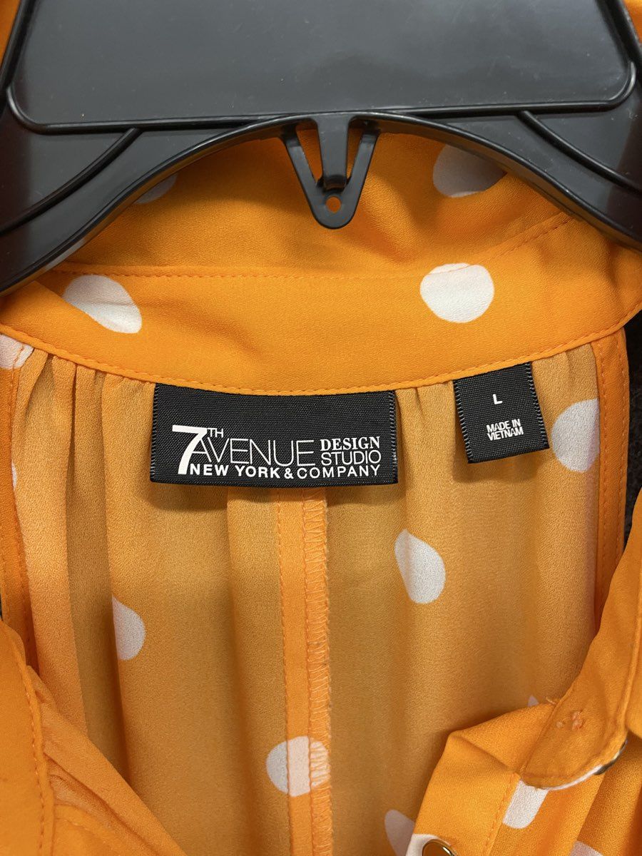 7th Avenue Design Studio Women's Orange Polka Dot Sleeveless Blouse Sz L