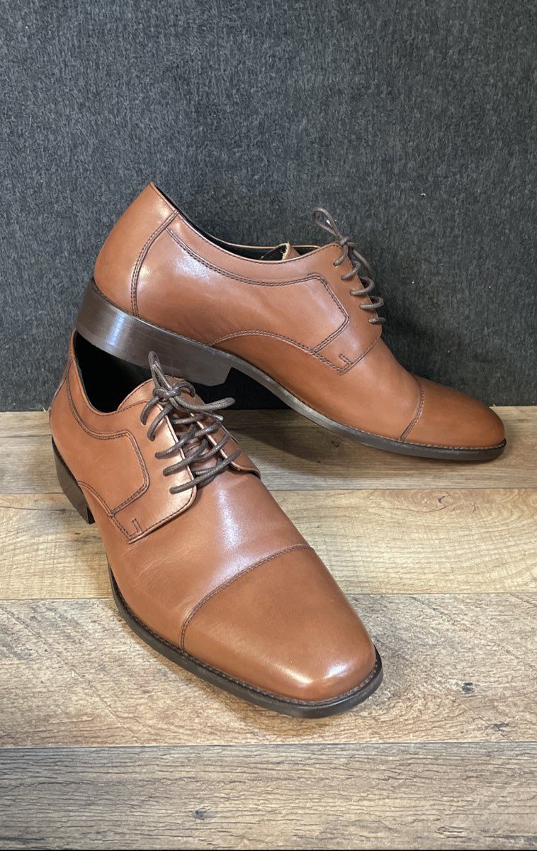 J. Murphy by Johnston & Murphy Tan Leather Cap Toe Derby Shoes Size 11.5 M
