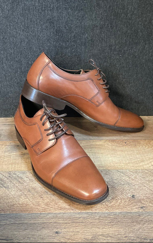 J. Murphy by Johnston & Murphy Tan Leather Cap Toe Derby Shoes Size 11.5 M