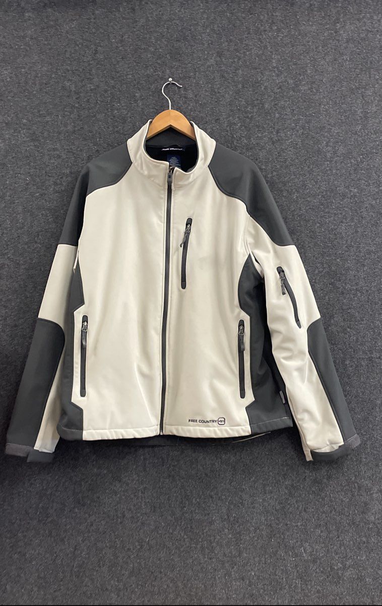 Free Country Men's Gray Cream Softshell Fleece Lined Full Zip Jacket Sz XL
