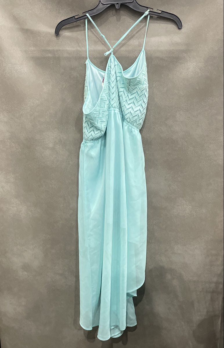 Candie's Women's Blue Chevron Textured High-Low Spaghetti Strap Dress Size L