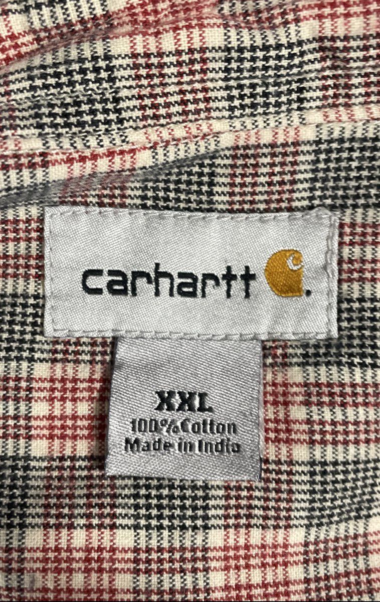Carhartt Men's Short Sleeve Red Plaid Cotton Button-Up Work Shirt Sz XXL