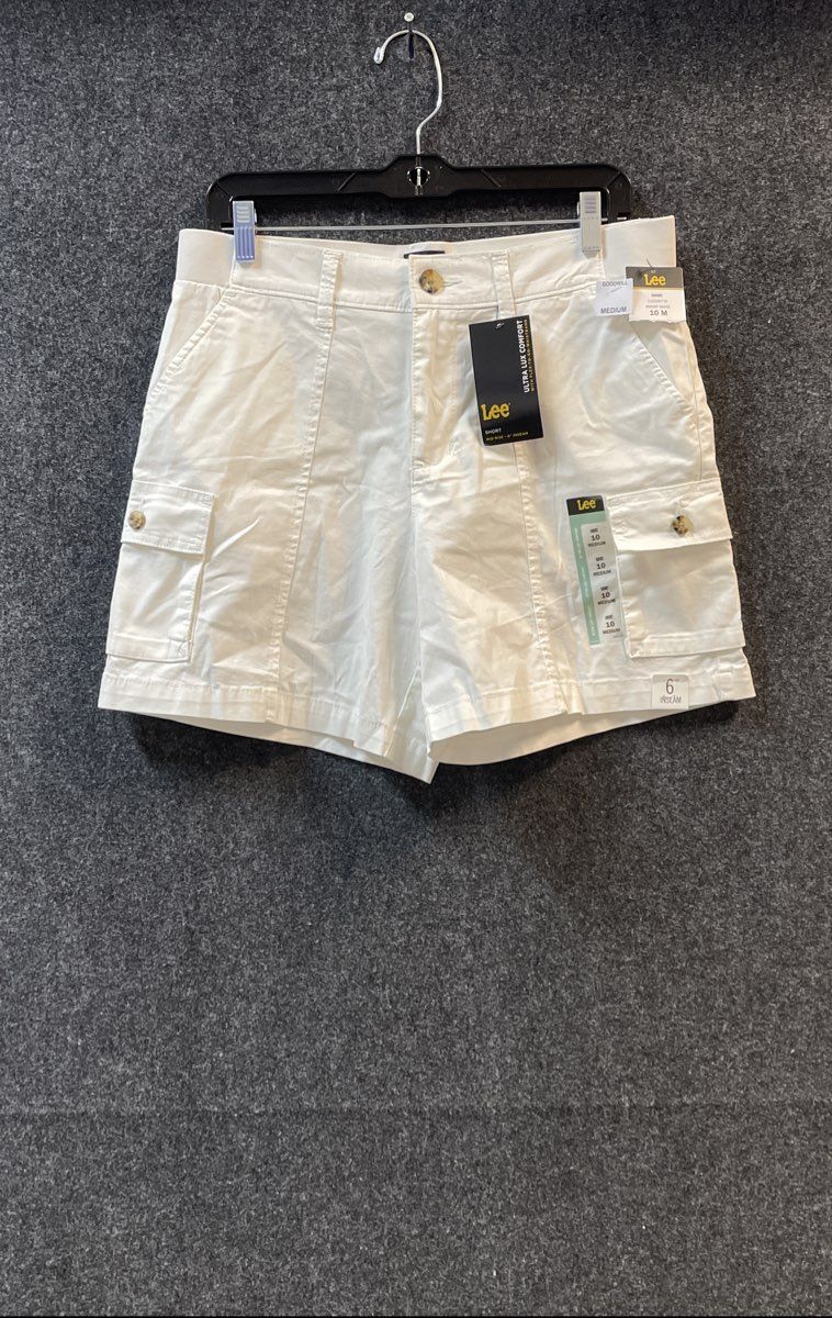Lee Women's White Ultra Lux Comfort Mid Rise Cargo Shorts 6" Inseam Sz 10 M NWT