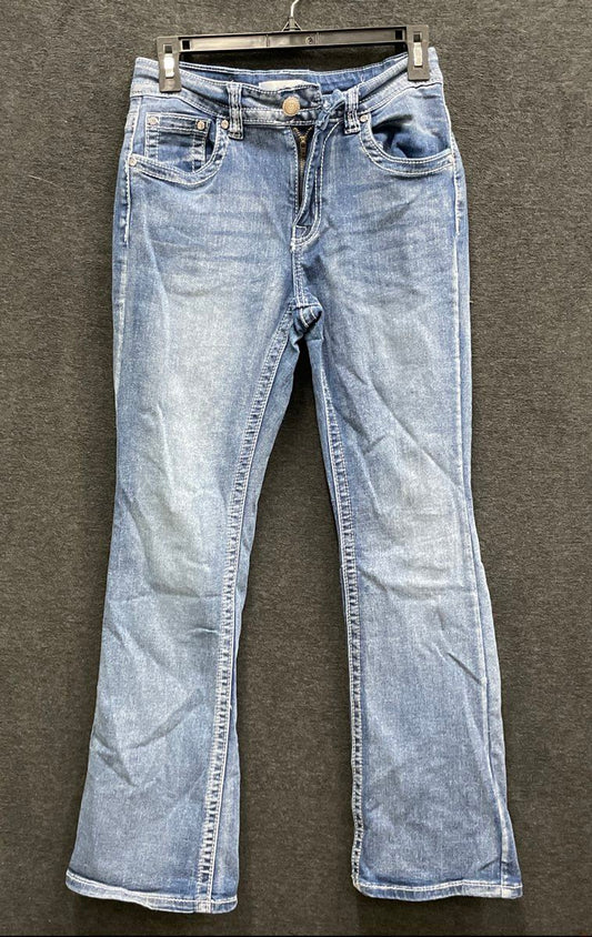 H&Y Women's Blue Embroidered Rhinestone Cross Bootcut Denim Jeans Sz 7/8