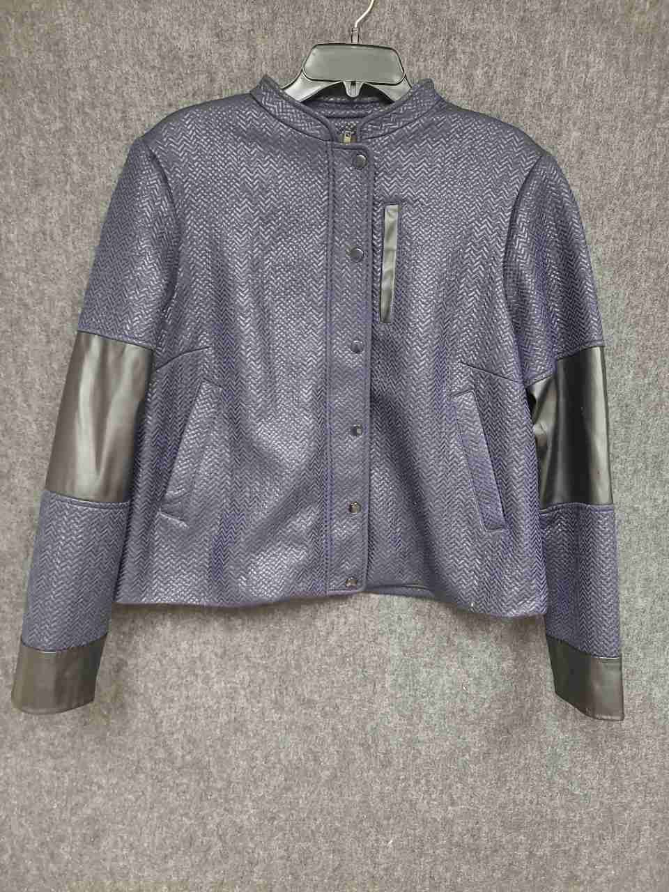 Focus 2000 Women's Purple Chevron Texture Faux Leather Trim Moto Jacket Sz 12