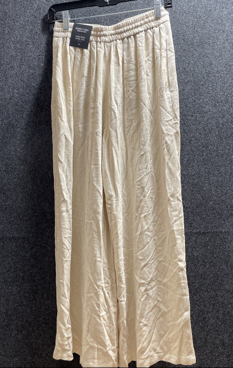 Simply Vera Vera Wang Women's High-Rise Wide Leg Beige Linen Blend Pants Sz XS