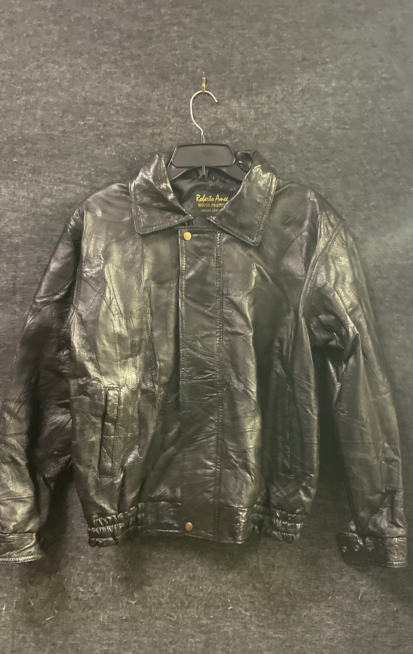 Vintage 90s Roberto Amee Women's Black Patchwork Leather Jacket Elastic Hem Sz M