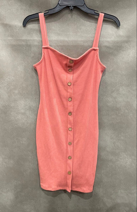 IRIS Women's Pink Ribbed Button Up Sleeveless Mini Dress Sz L