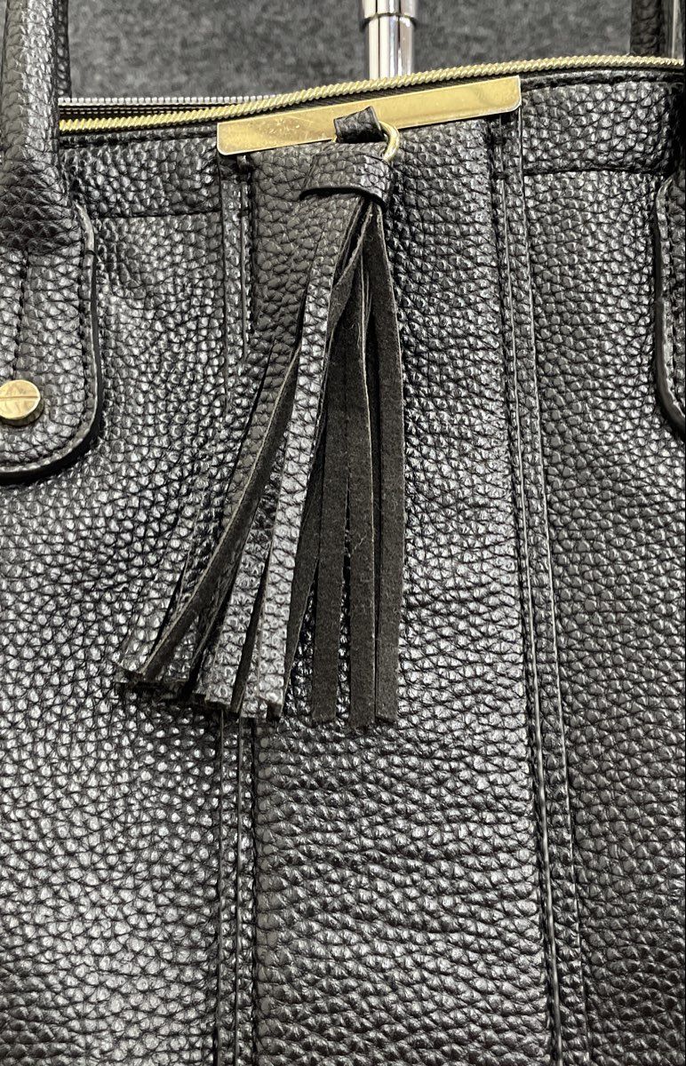 Kenneth Cole Reaction Black Pebbled Faux Leather Tassel Dome Satchel Bag