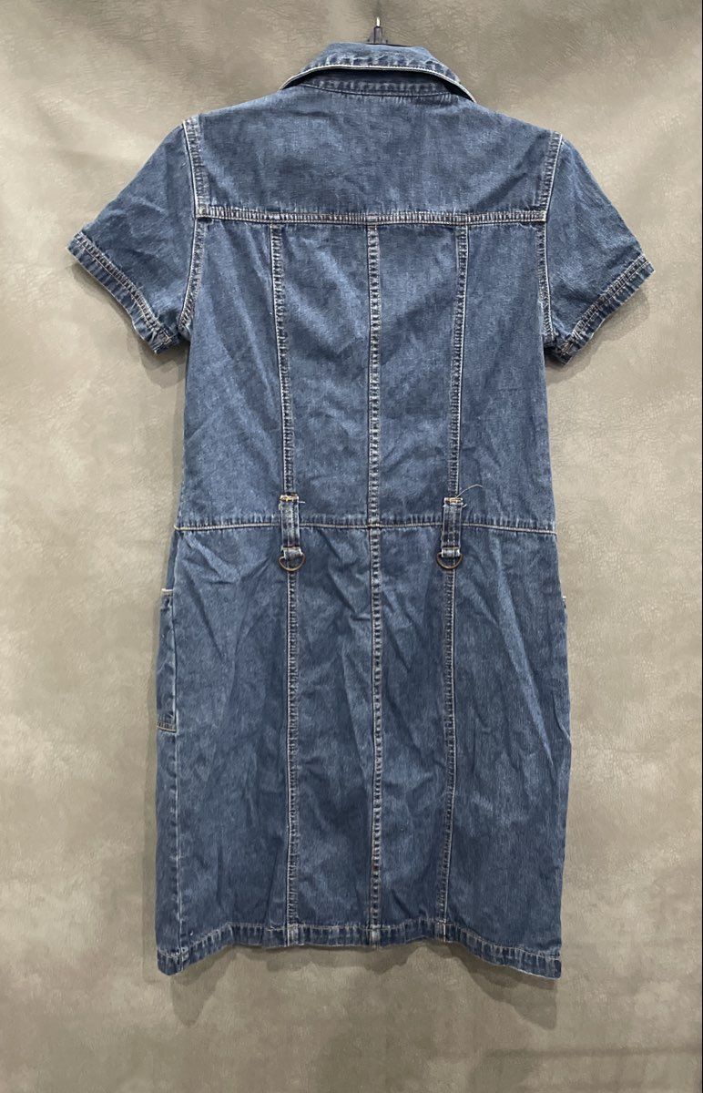 Vintage Y2K Faded Glory Women's Blue Denim Button Front Short Sleeve Dress Sz 8