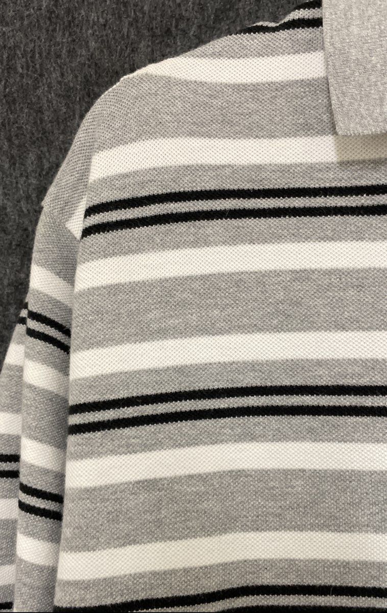 Polo by Ralph Lauren Men's Polo Shirt Grey White Black Striped Cotton Sz L