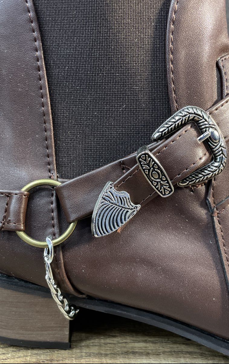 Western Pointed Toe Brown Ankle Boots Removable Harness Chain Size EU 48