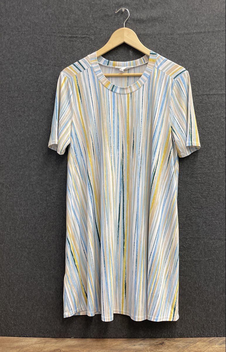 BCBGeneration Women's Multicolor Striped Short Sleeve Shift T-Shirt Dress Sz L