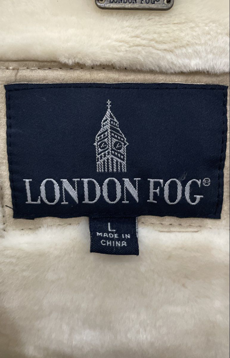 Vintage 90s London Fog Women's Leather Jacket Cream Faux Fur Lined Sz L