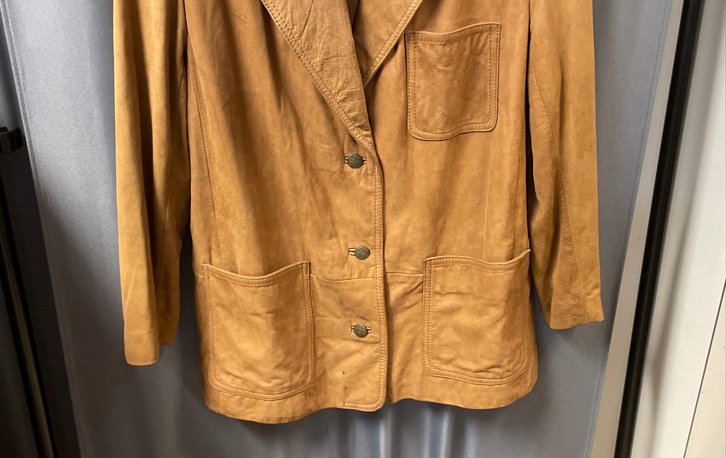 Vintage 90s Winlit Men's Brown Suede Leather Blazer Coat Patch Pockets Size L