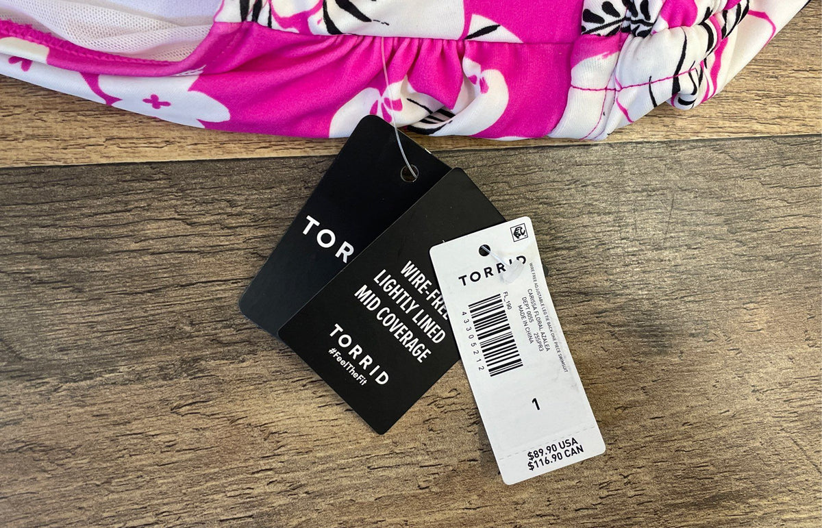 Torrid Women's Pink Floral One Piece Swimsuit NWT Wire Free Lightly Lined Sz 1