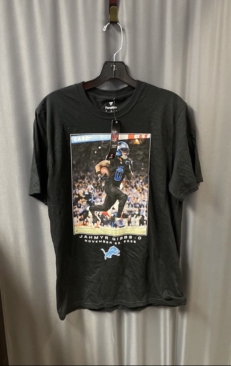Fanatics Men's Black Jahmyr Gibbs Detroit Lions Thanksgiving 2023 Tee Sz M NWT