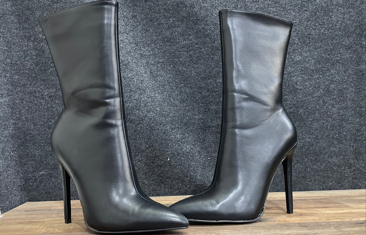 London Rag Black Faux Leather Pointed Toe Stiletto High Heel Boots Size 9